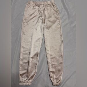 Allie Rose Champagne Satin Jogger Pants With Pockets EUC